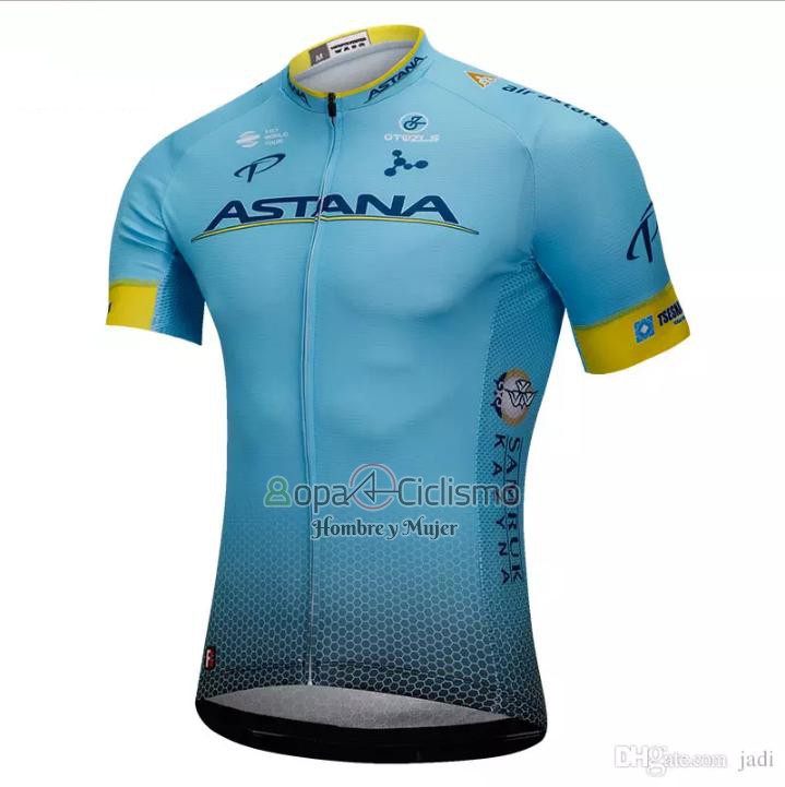 Astana Ropa Ciclismo Culotte Corto 2018 Mangas Cortas Azul